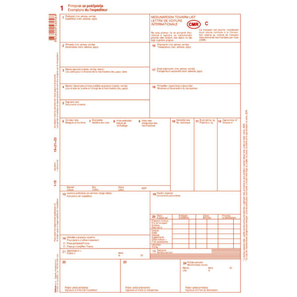 Obrazac XIII 29 CMR medunarodni tovarni list Fokus 1